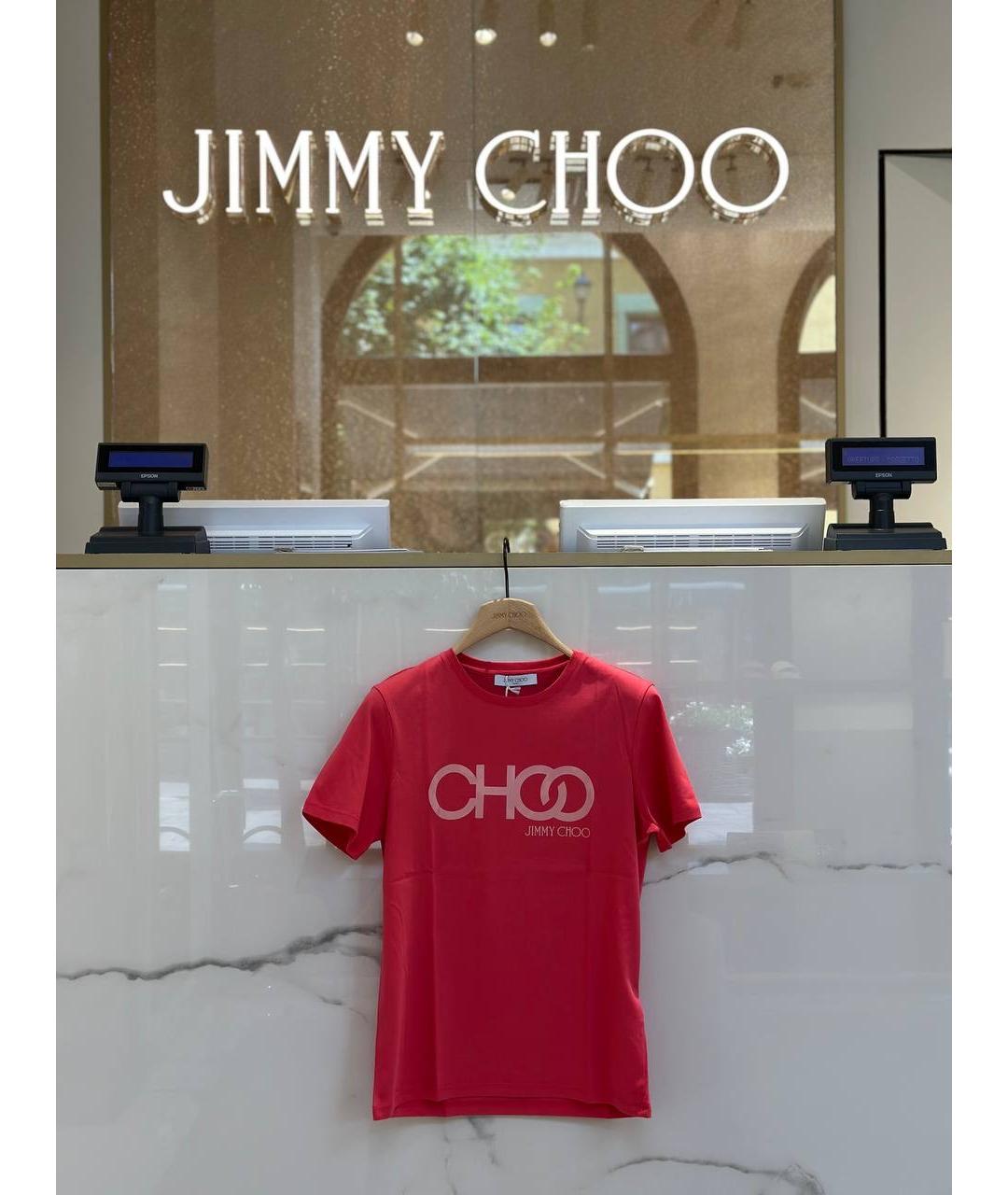 JIMMY CHOO Красная хлопко-эластановая футболка, фото 4