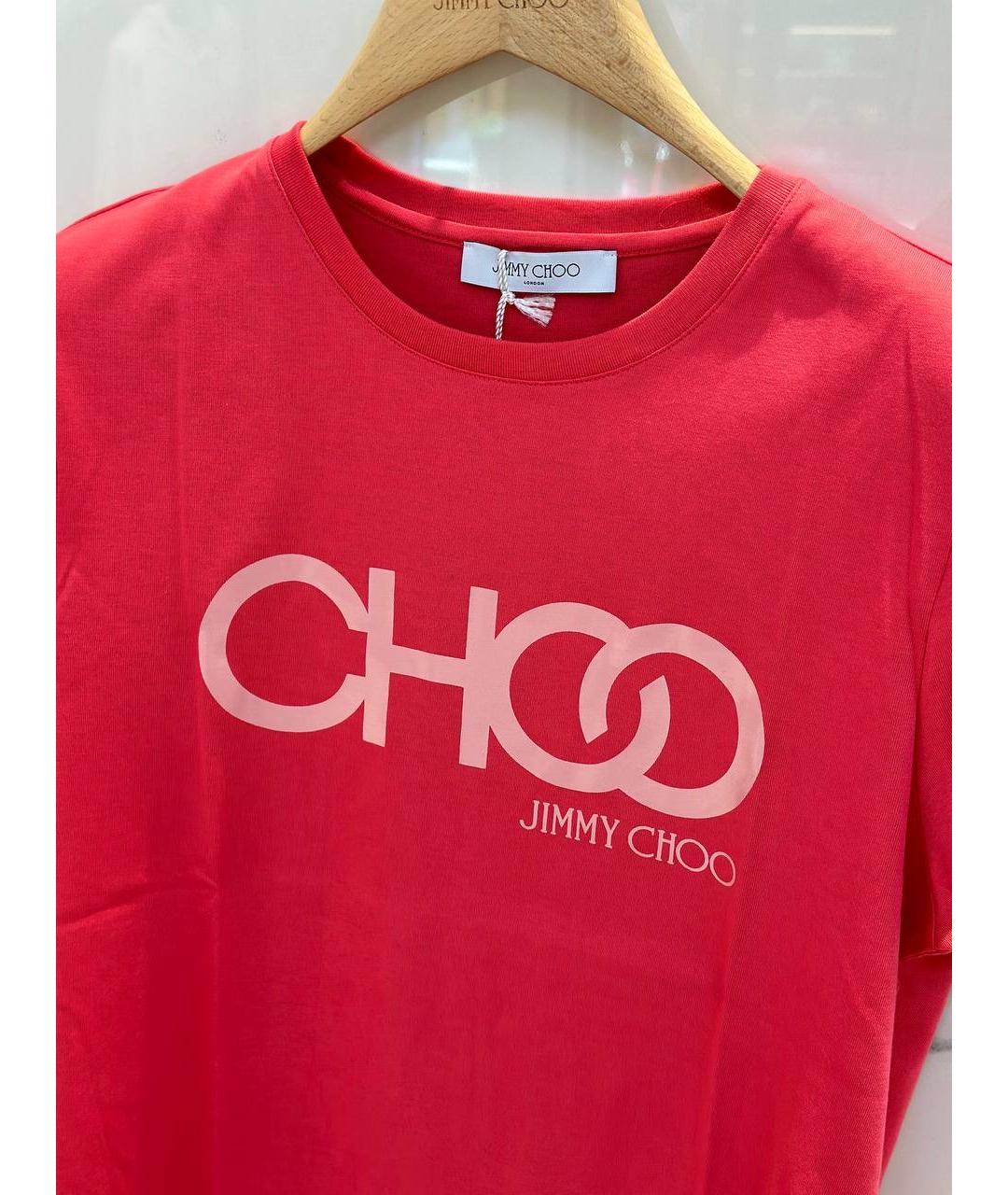 JIMMY CHOO Красная хлопко-эластановая футболка, фото 3