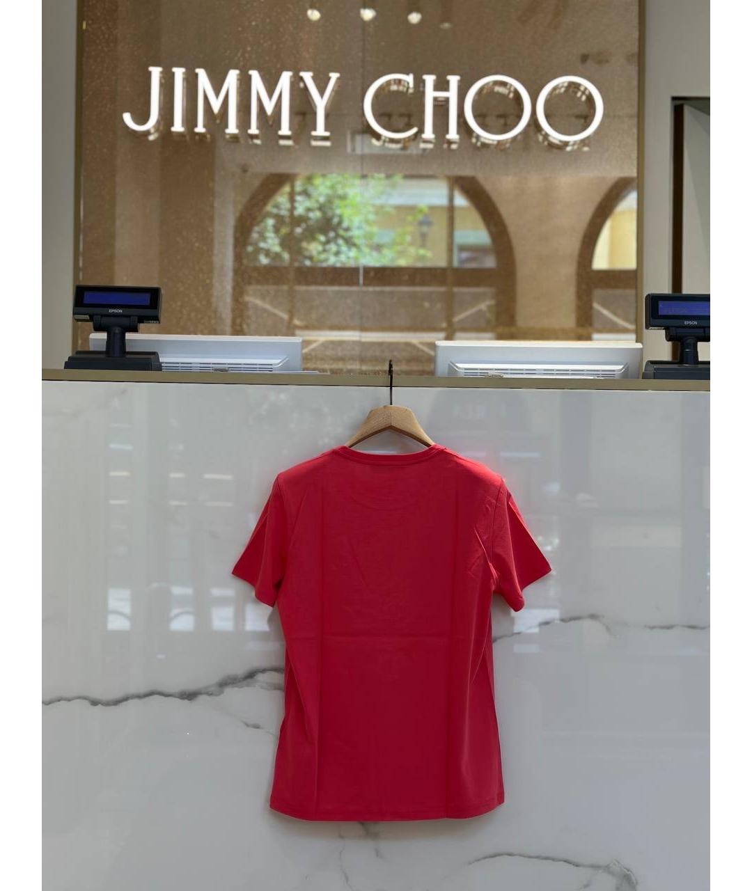 JIMMY CHOO Красная хлопко-эластановая футболка, фото 2