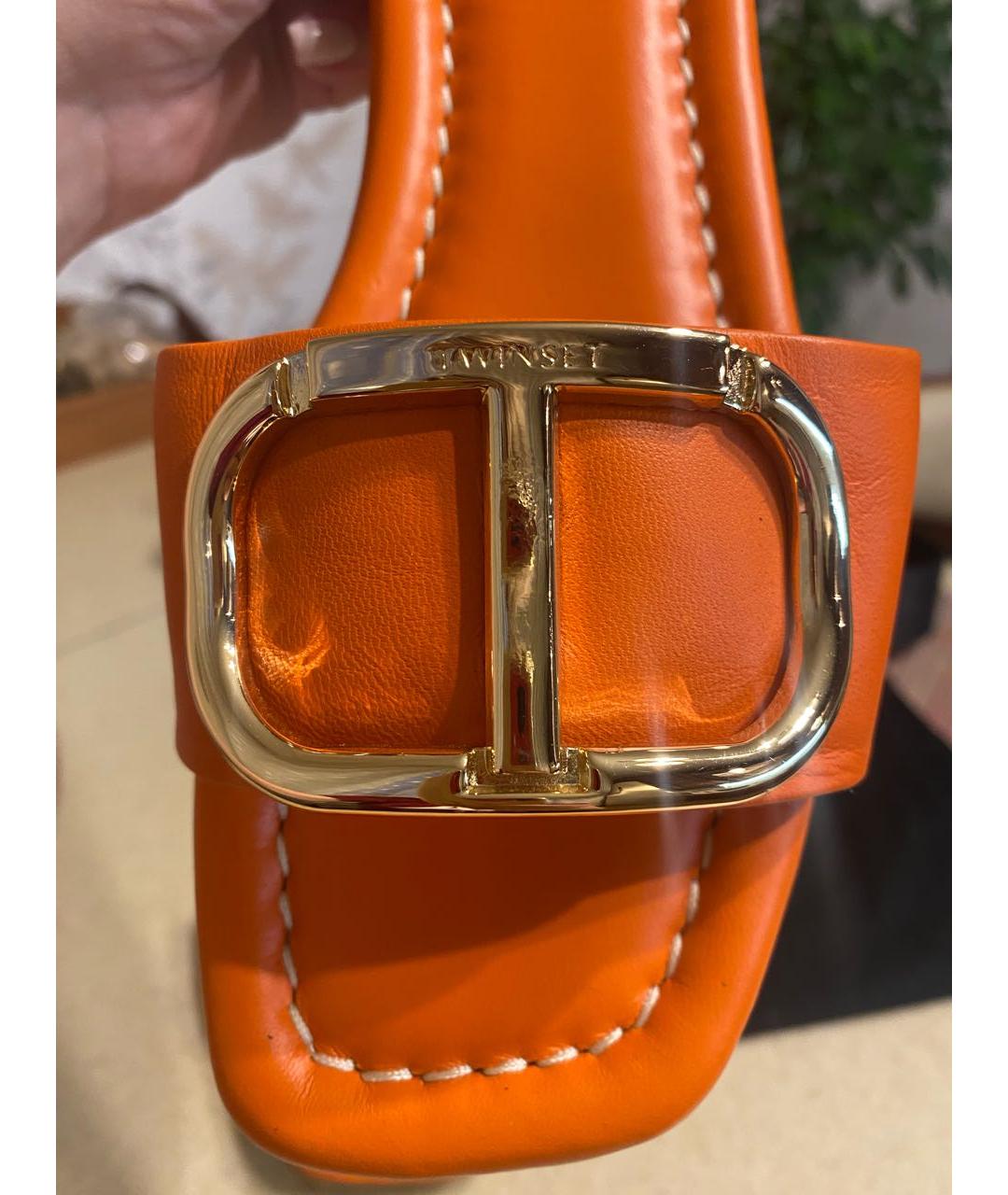 TWIN-SET Оранжевое кожаные шлепанцы, фото 8