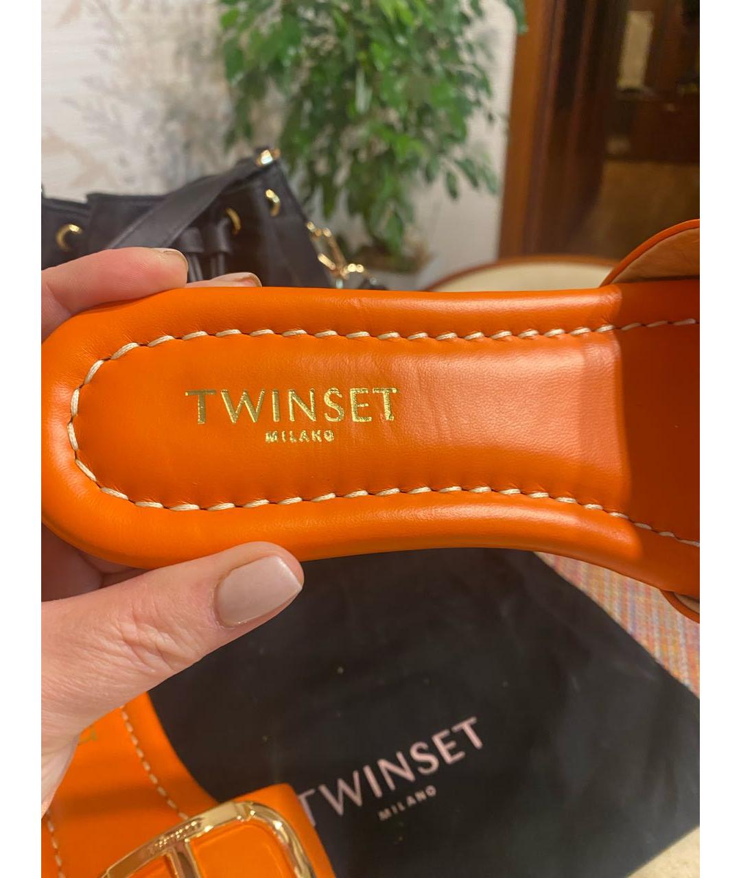 TWIN-SET Оранжевое кожаные шлепанцы, фото 5