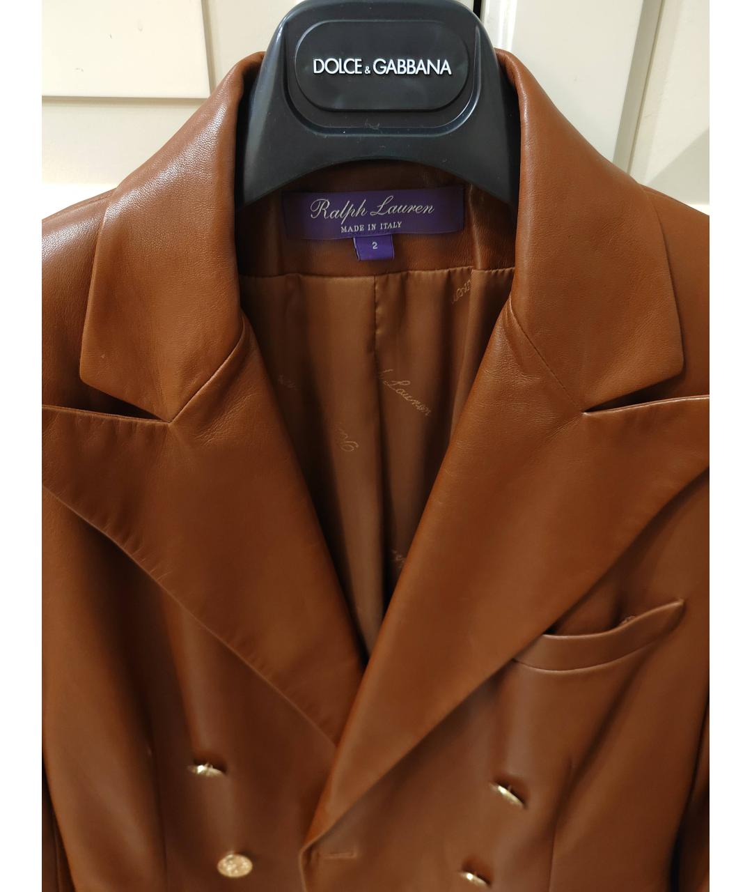 RALPH LAUREN Коричневый кожаный жакет/пиджак, фото 5