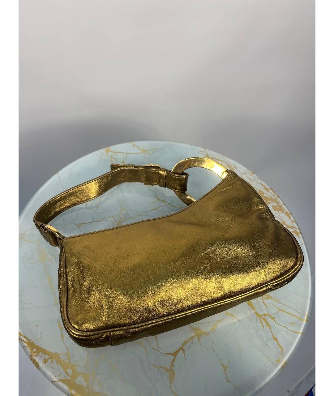 SERGIO ROSSI Золотая кожаная сумка с короткими ручками, фото 3