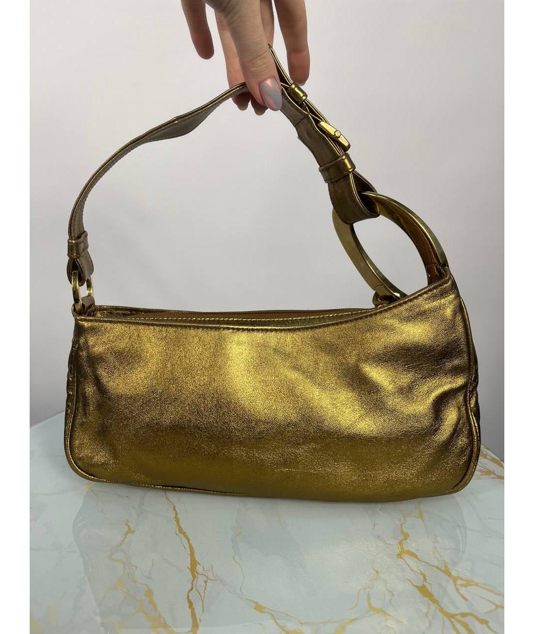 SERGIO ROSSI Золотая кожаная сумка с короткими ручками, фото 6