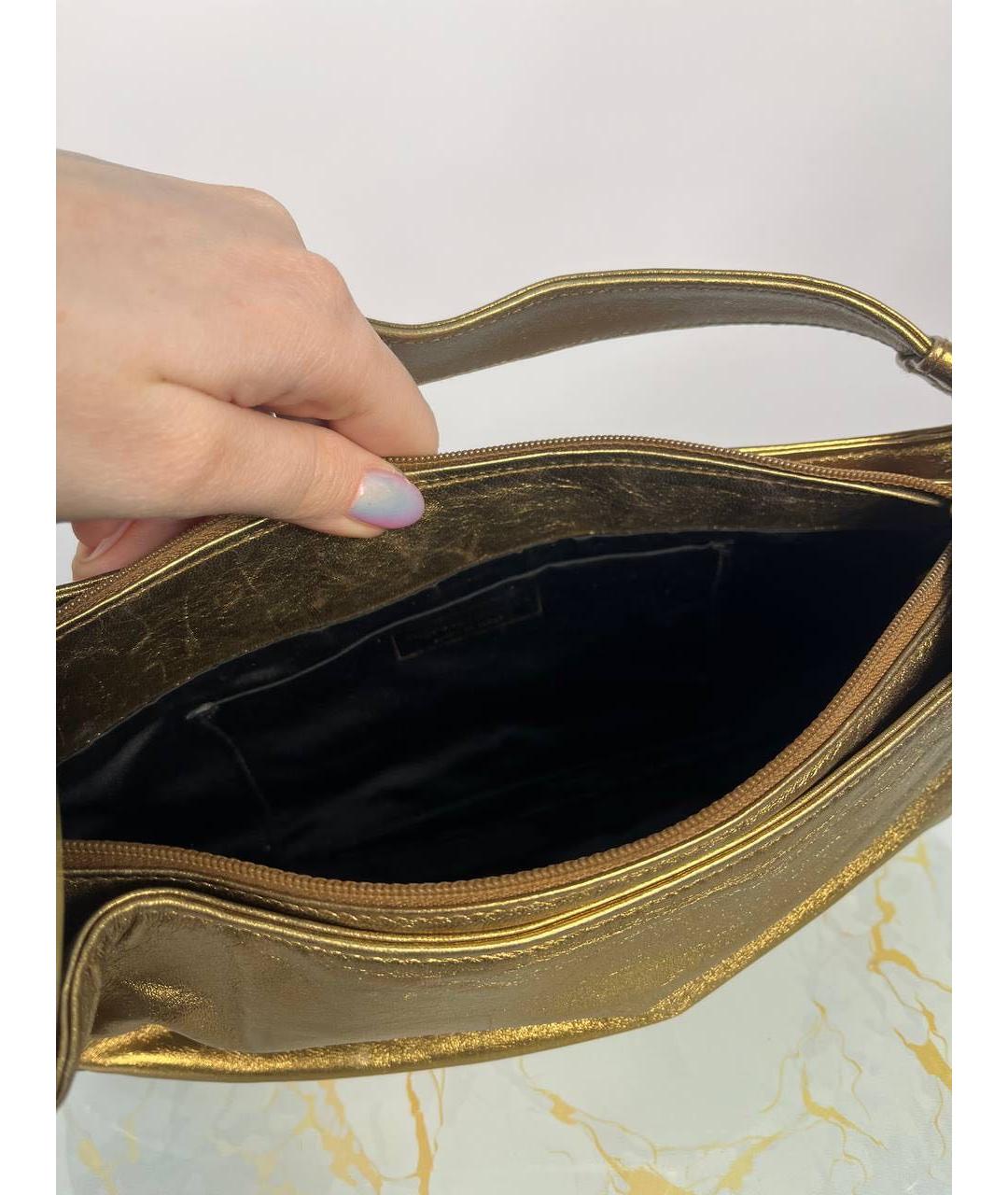 SERGIO ROSSI Золотая кожаная сумка с короткими ручками, фото 4