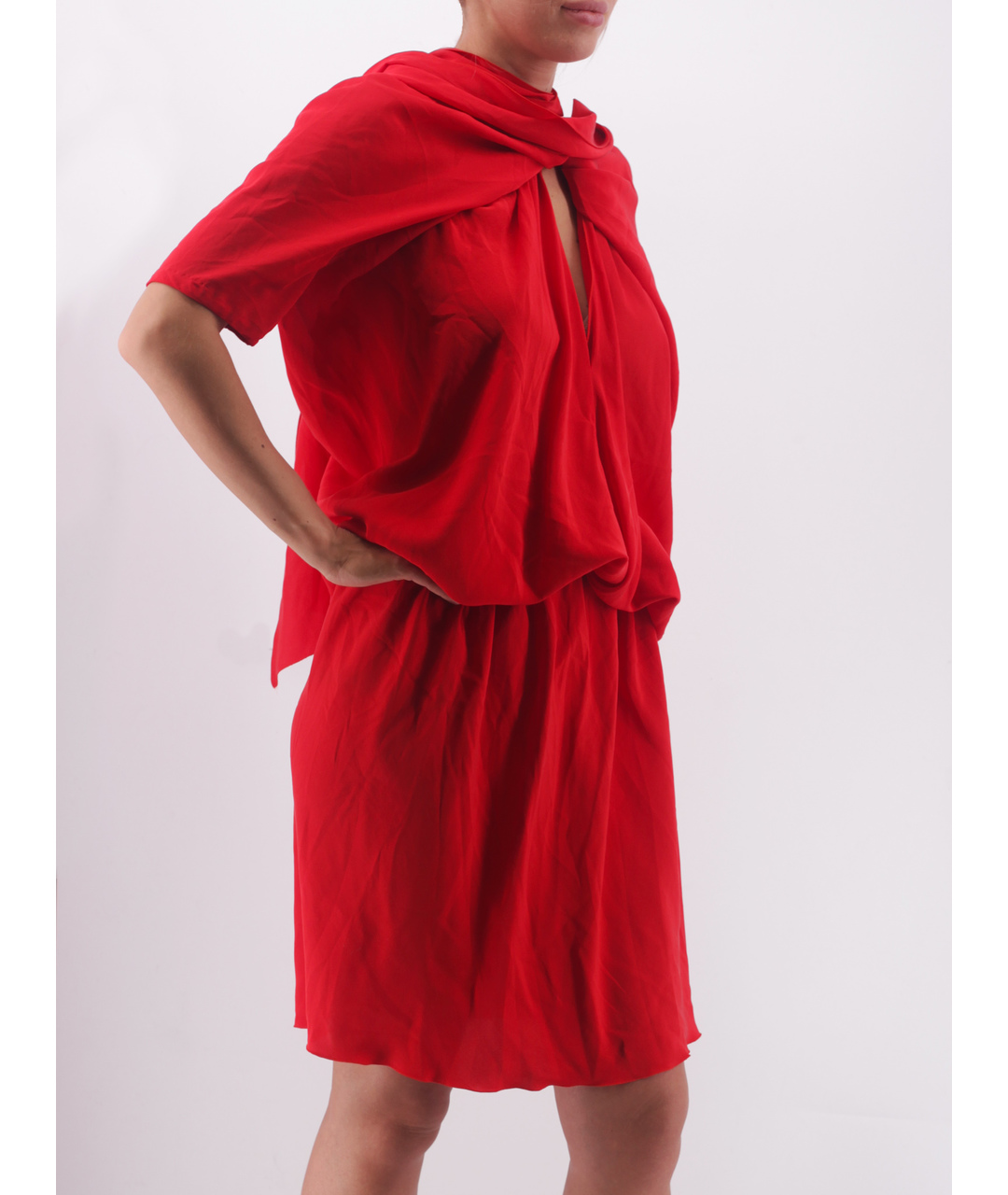 LANVIN Красное шелковое повседневное платье, фото 2