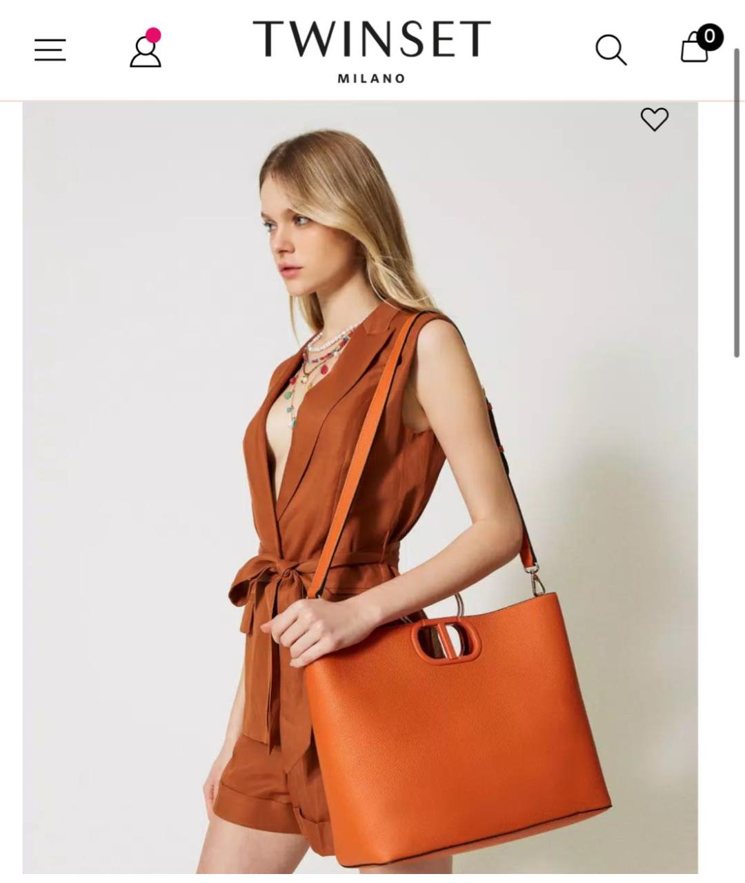 TWIN-SET Оранжевая сумка тоут из искусственной кожи, фото 3