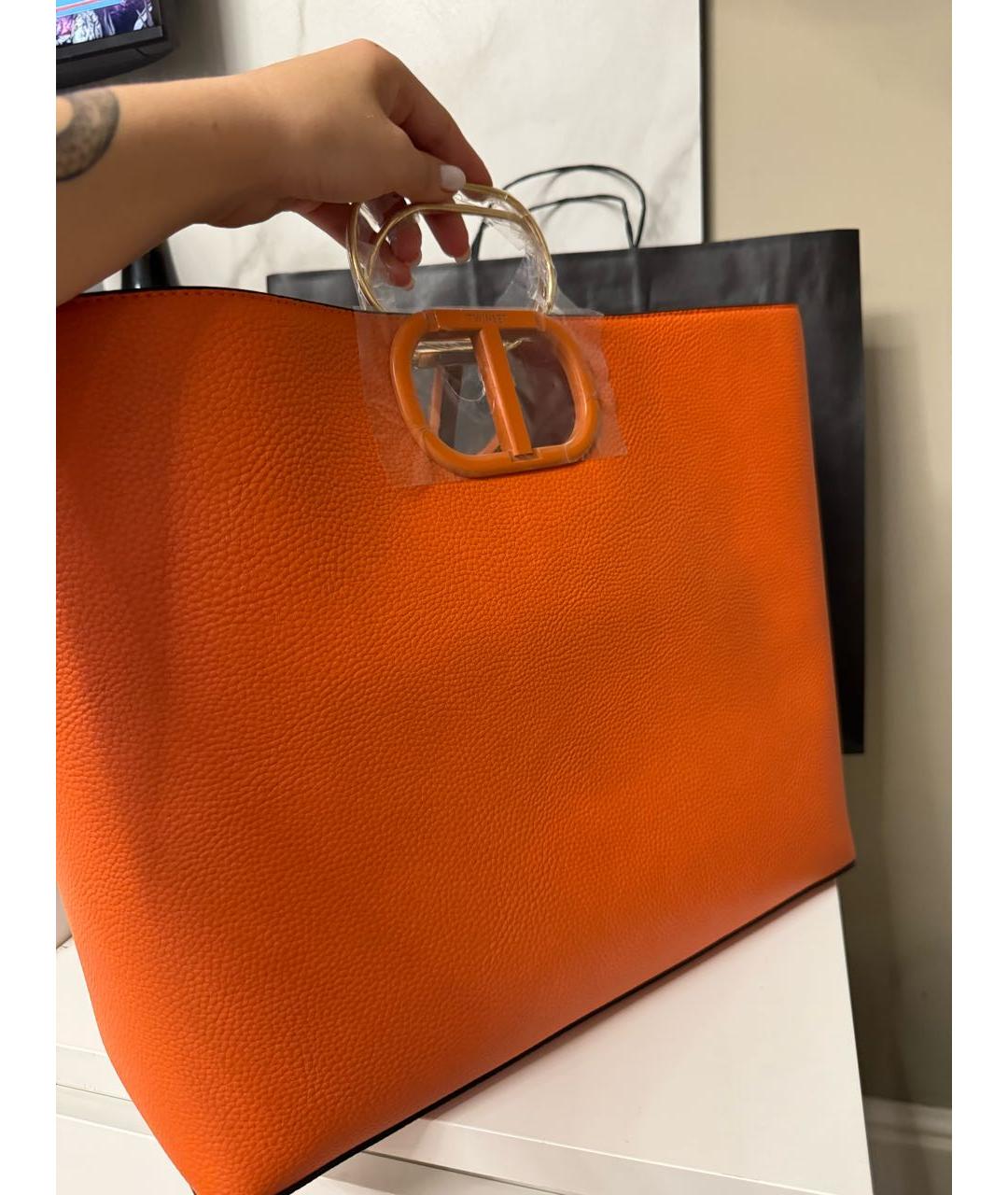 TWIN-SET Оранжевая сумка тоут из искусственной кожи, фото 5