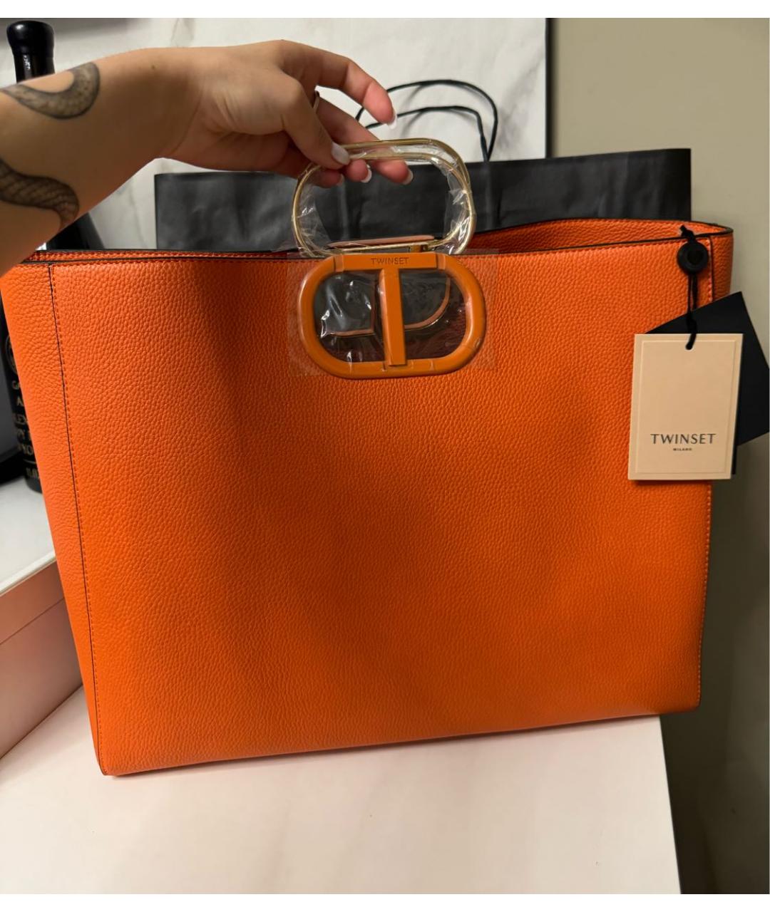 TWIN-SET Оранжевая сумка тоут из искусственной кожи, фото 6