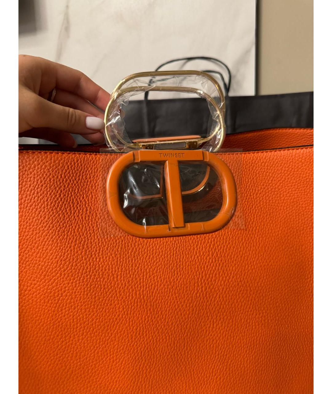 TWIN-SET Оранжевая сумка тоут из искусственной кожи, фото 2