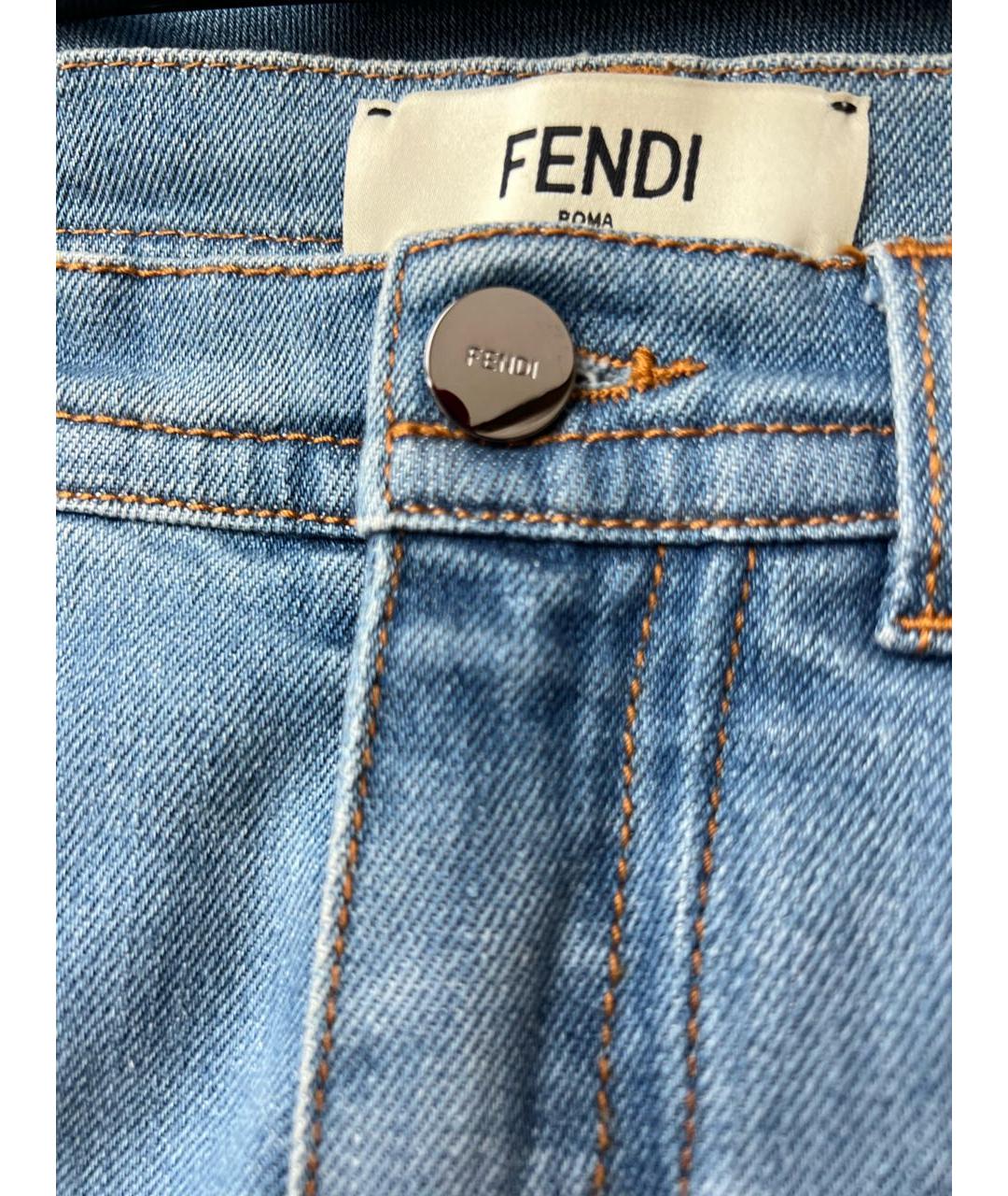 FENDI Голубые хлопковые джинсы клеш, фото 3