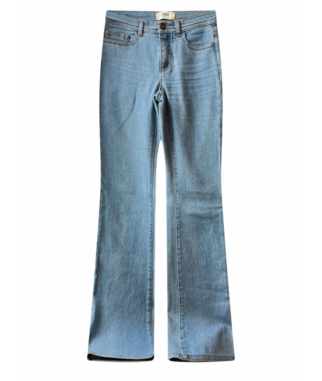 FENDI Голубые хлопковые джинсы клеш, фото 1