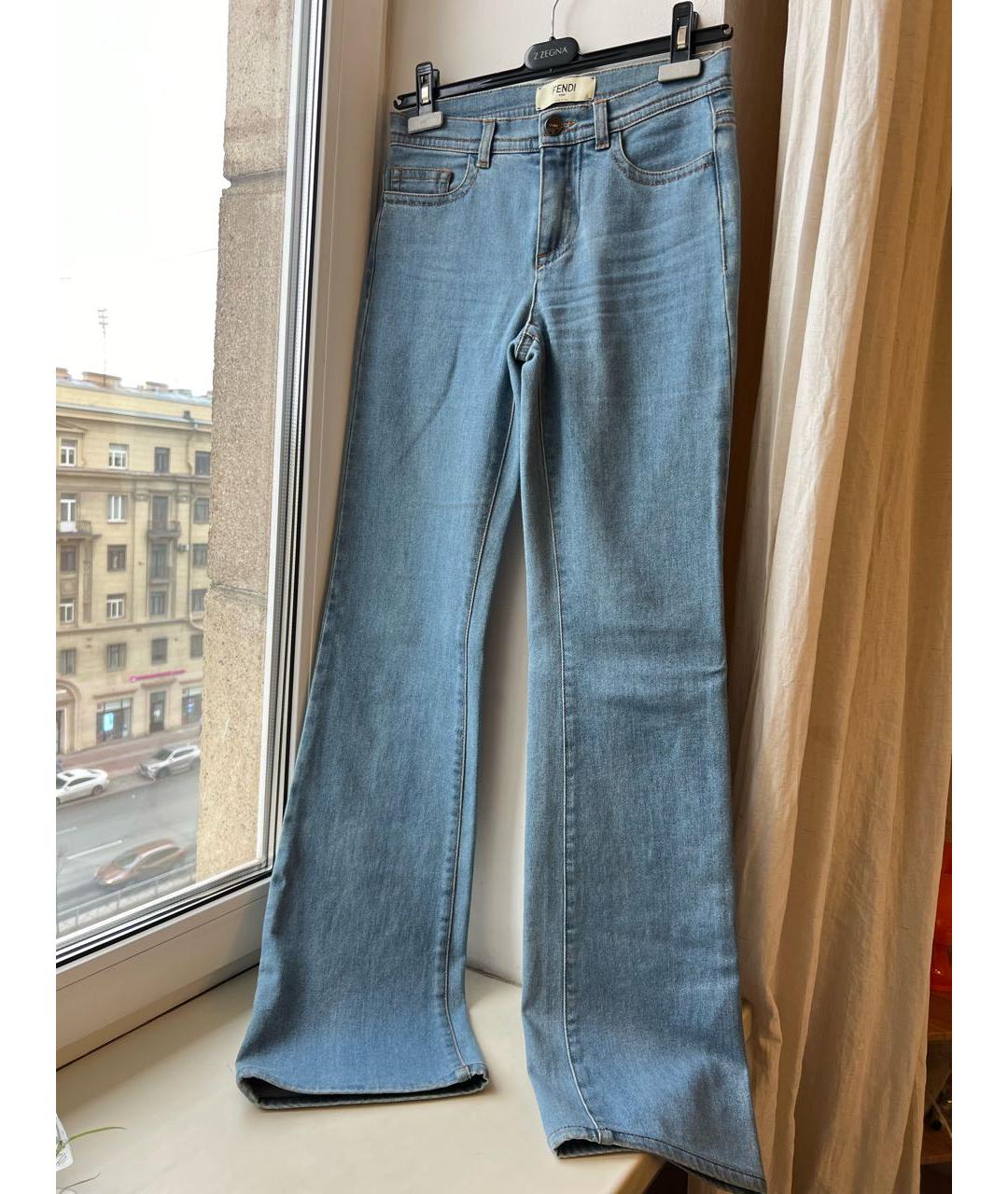 FENDI Голубые хлопковые джинсы клеш, фото 7