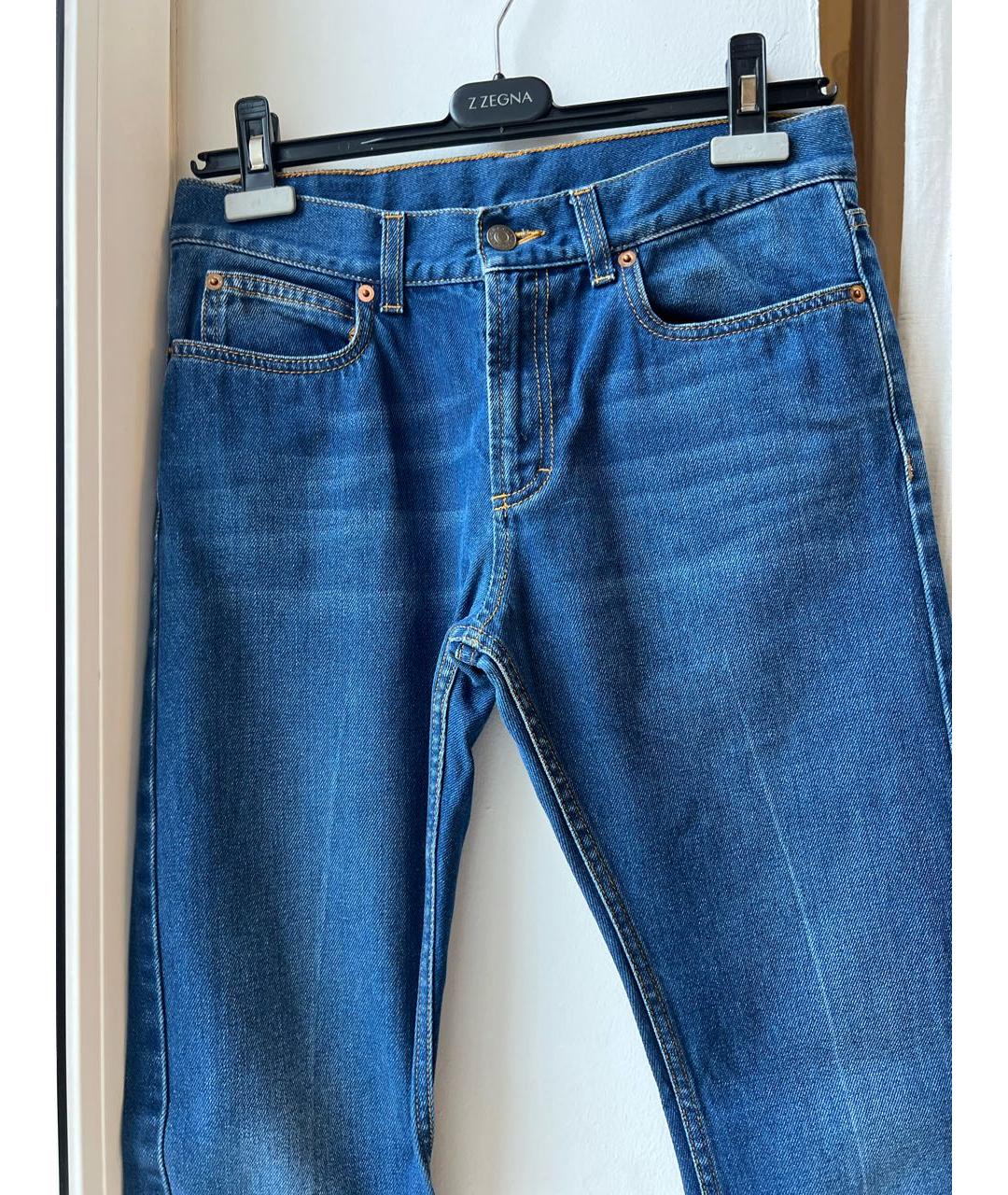 GUCCI Голубые хлопковые джинсы слим, фото 3