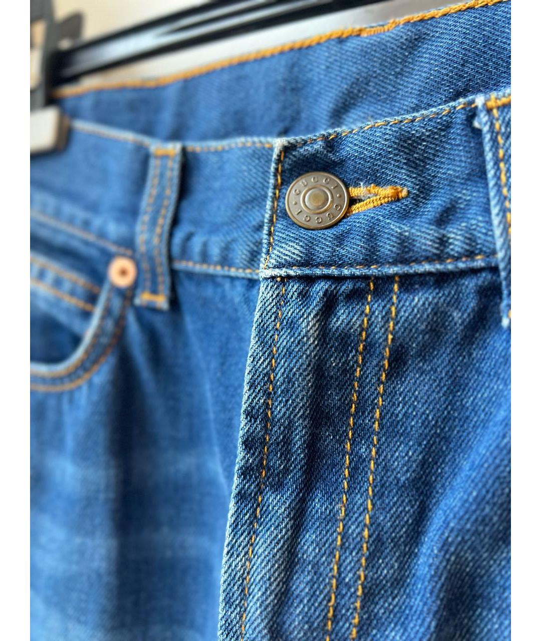 GUCCI Голубые хлопковые джинсы слим, фото 7