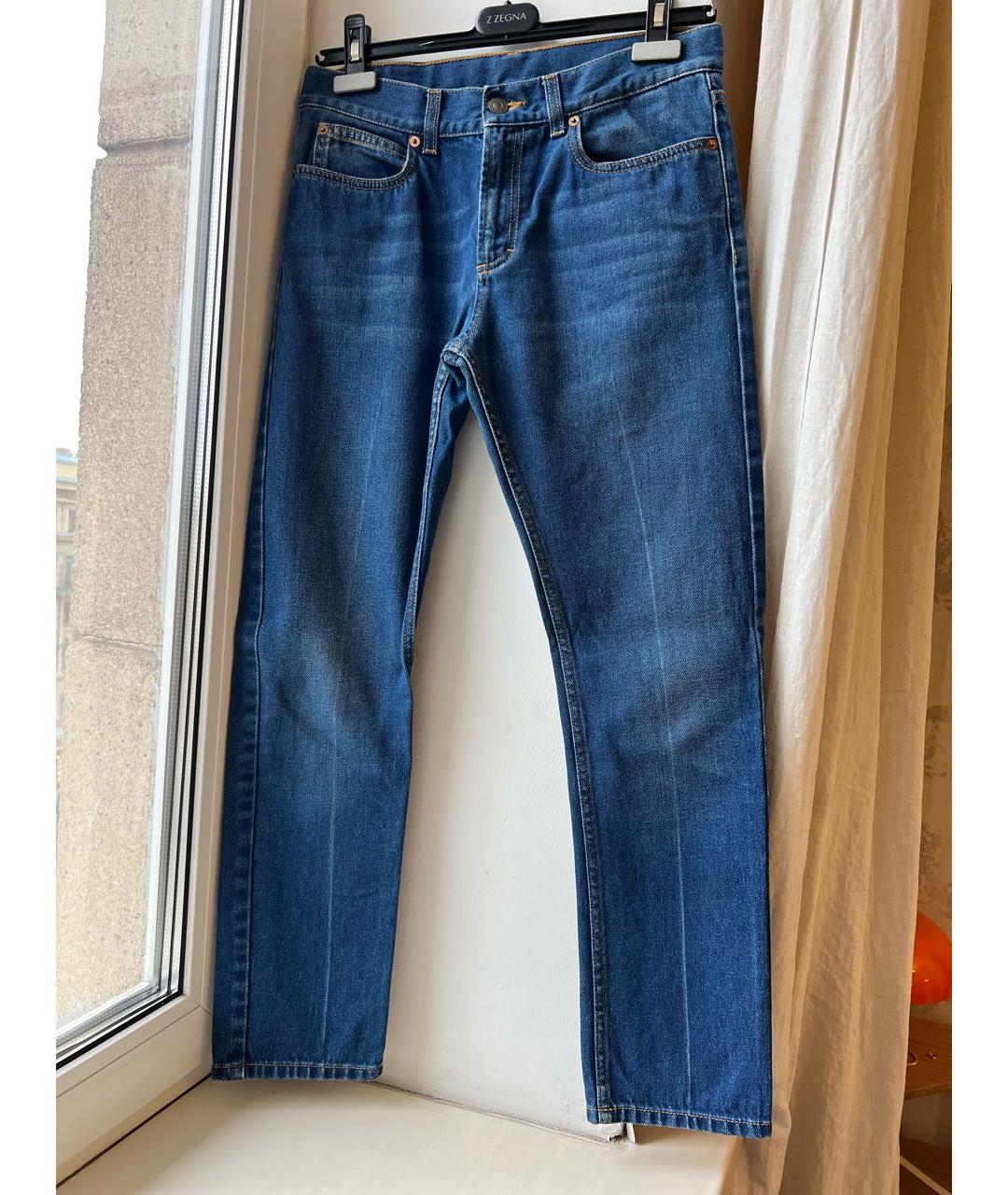 GUCCI Голубые хлопковые джинсы слим, фото 8