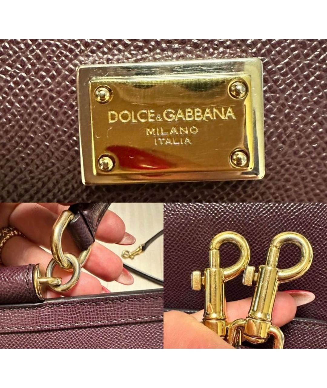 DOLCE&GABBANA Бордовая кожаная сумка с короткими ручками, фото 8
