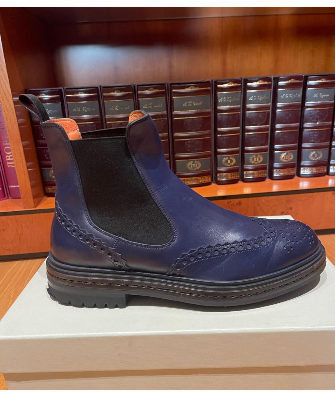 SANTONI Темно-синие кожаные высокие ботинки, фото 6