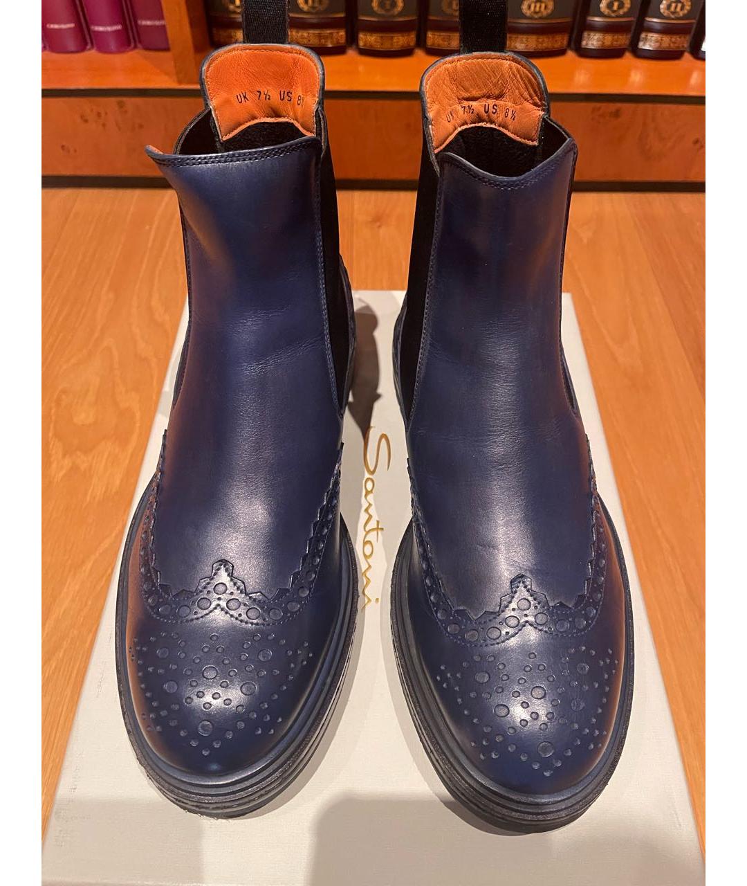SANTONI Темно-синие кожаные высокие ботинки, фото 2