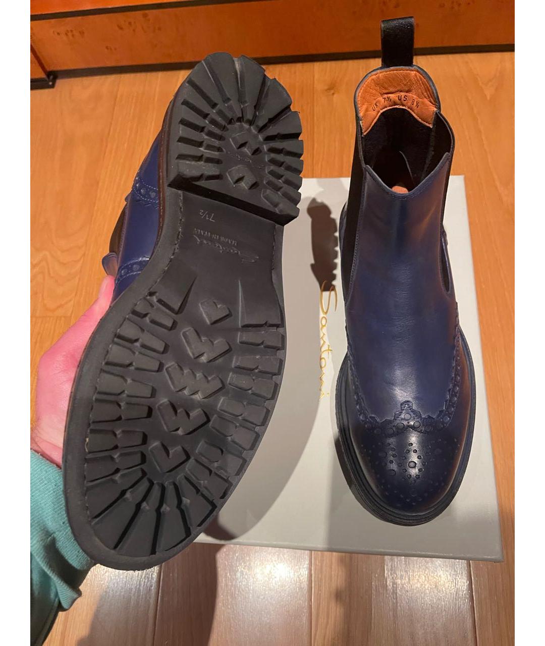 SANTONI Темно-синие кожаные высокие ботинки, фото 5