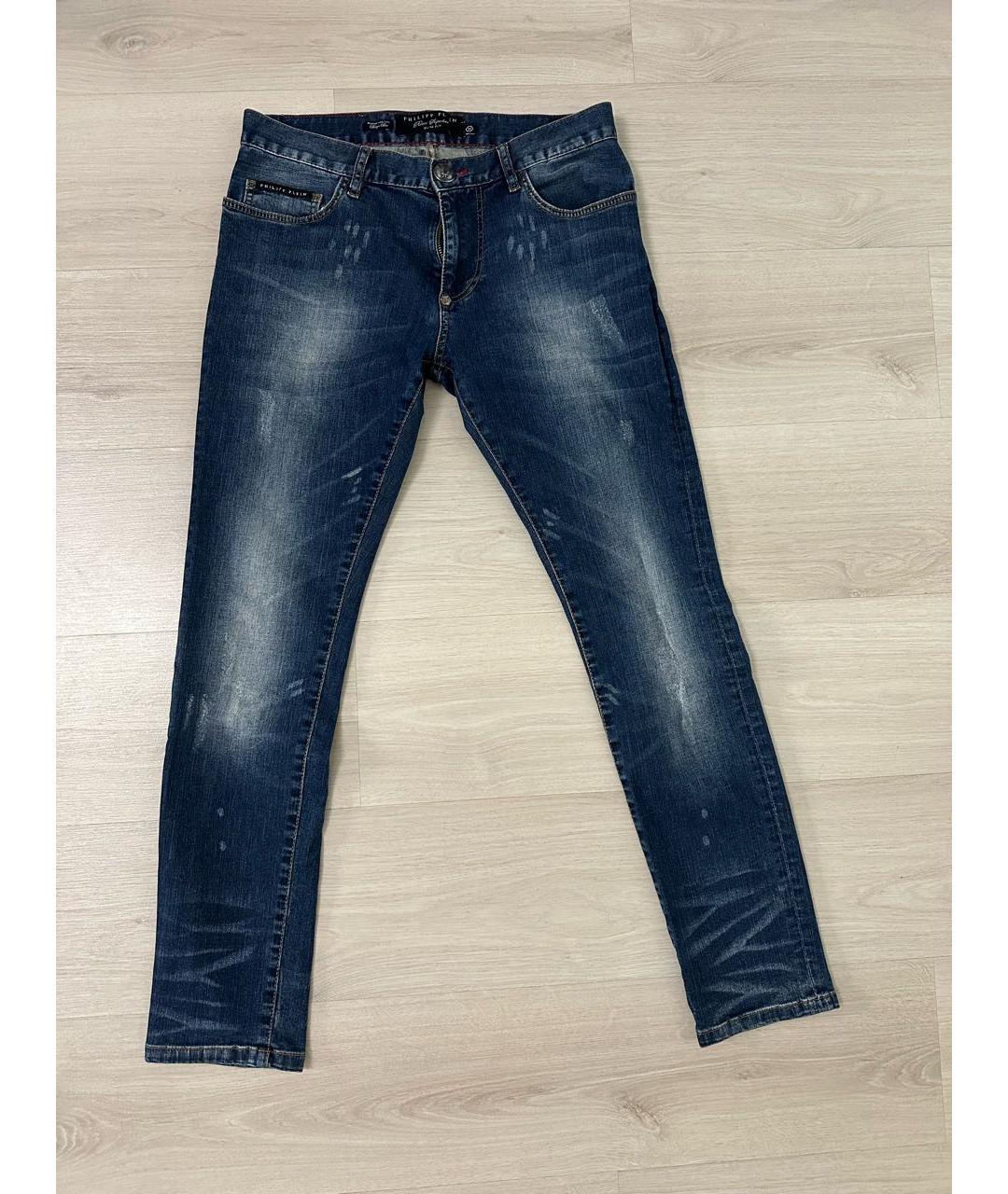 PHILIPP PLEIN Темно-синие хлопковые прямые джинсы, фото 6