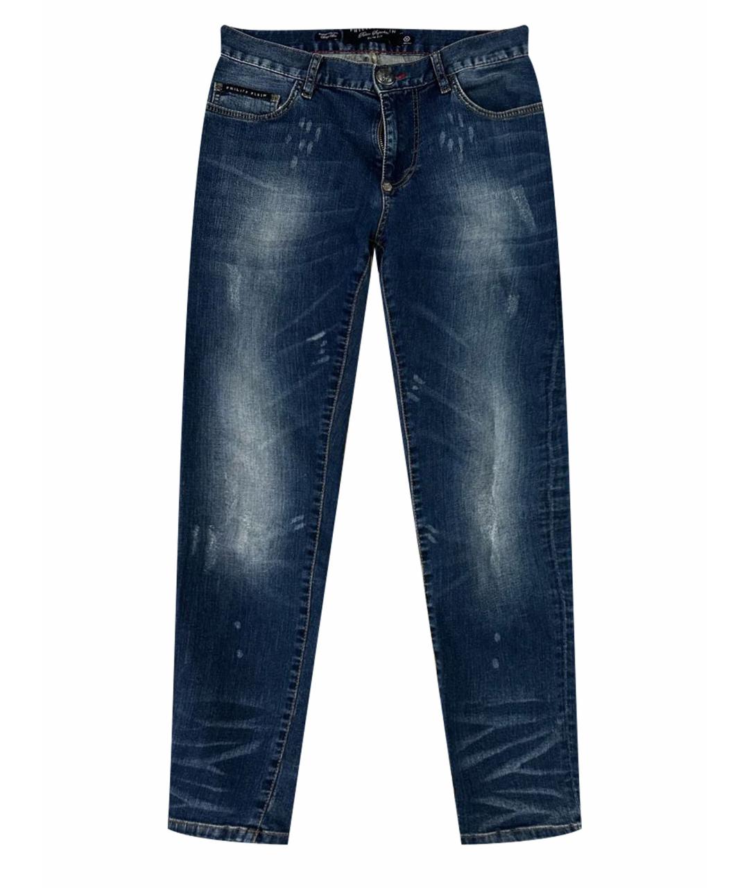 PHILIPP PLEIN Темно-синие хлопковые прямые джинсы, фото 1