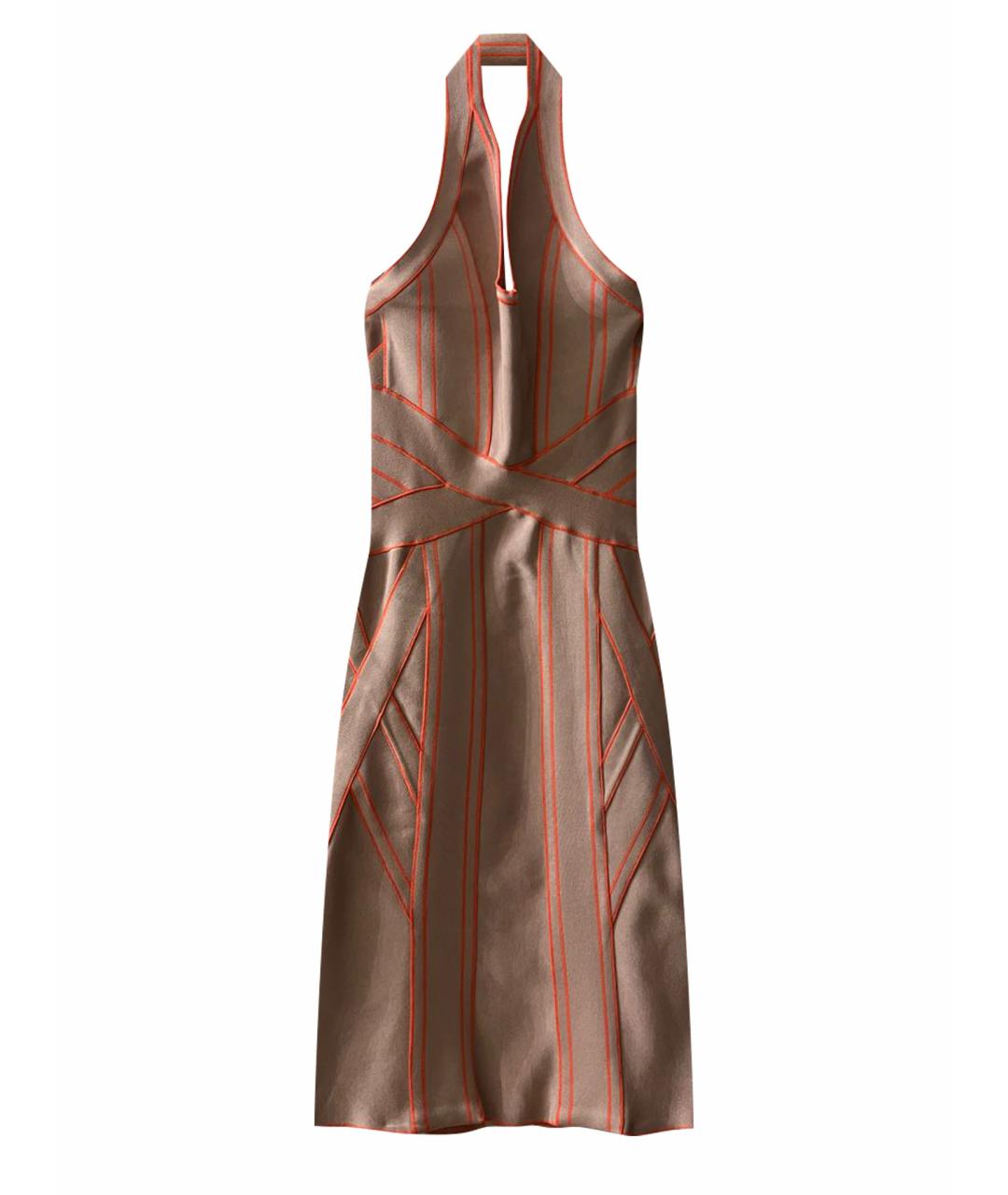 HERVE LEGER Бежевое шелковое коктейльное платье, фото 1
