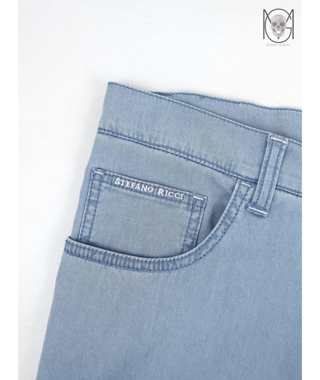 STEFANO RICCI Голубые хлопко-лиоцелловые прямые джинсы, фото 3