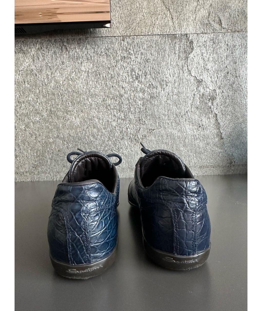 SANTONI Синие низкие кроссовки / кеды из экзотической кожи, фото 4