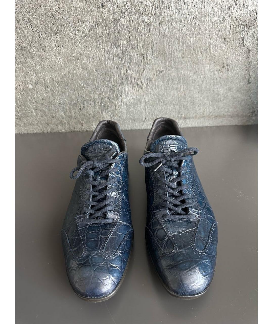 SANTONI Синие низкие кроссовки / кеды из экзотической кожи, фото 2