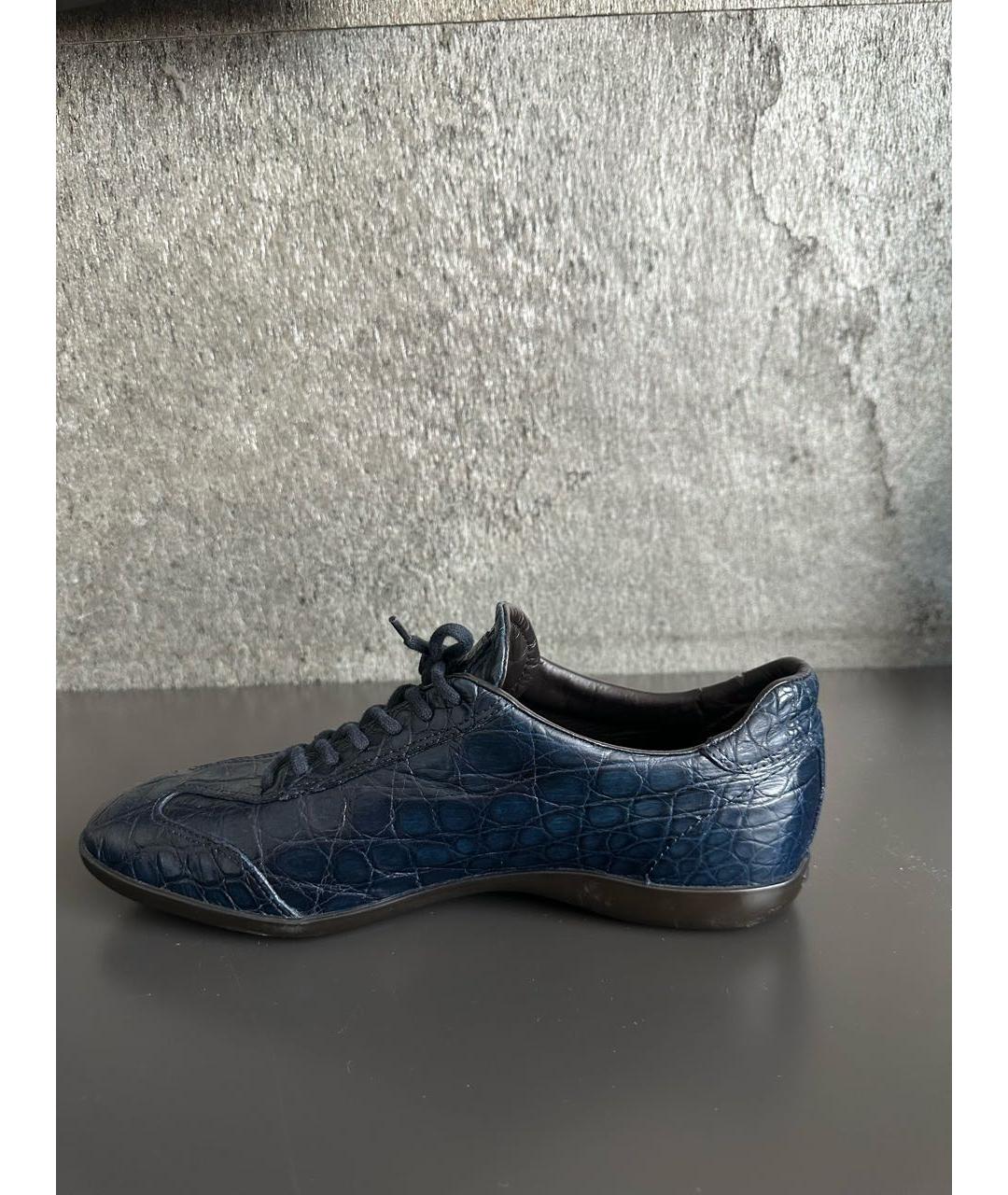 SANTONI Синие низкие кроссовки / кеды из экзотической кожи, фото 5