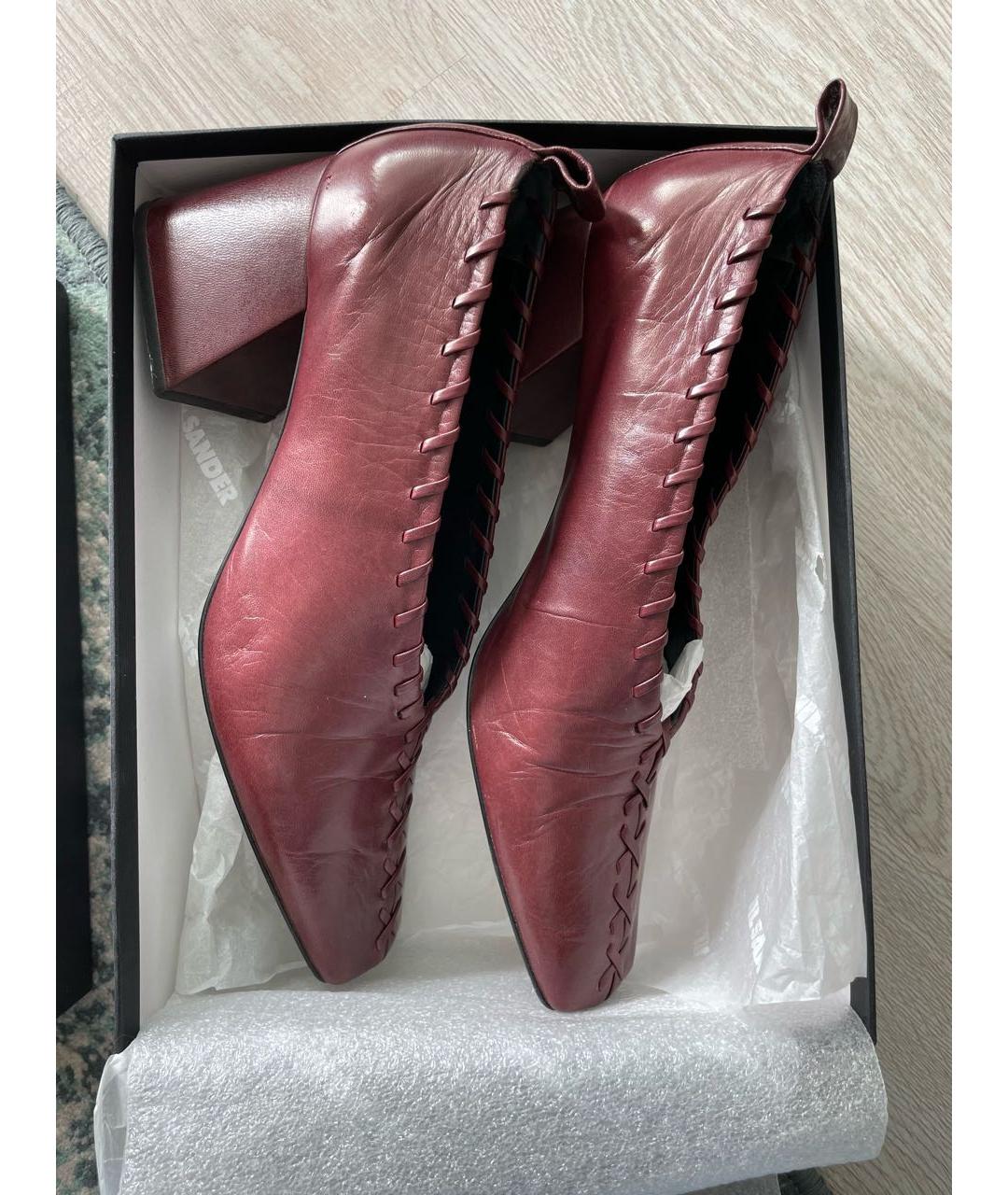 JIL SANDER Бордовые кожаные туфли, фото 8