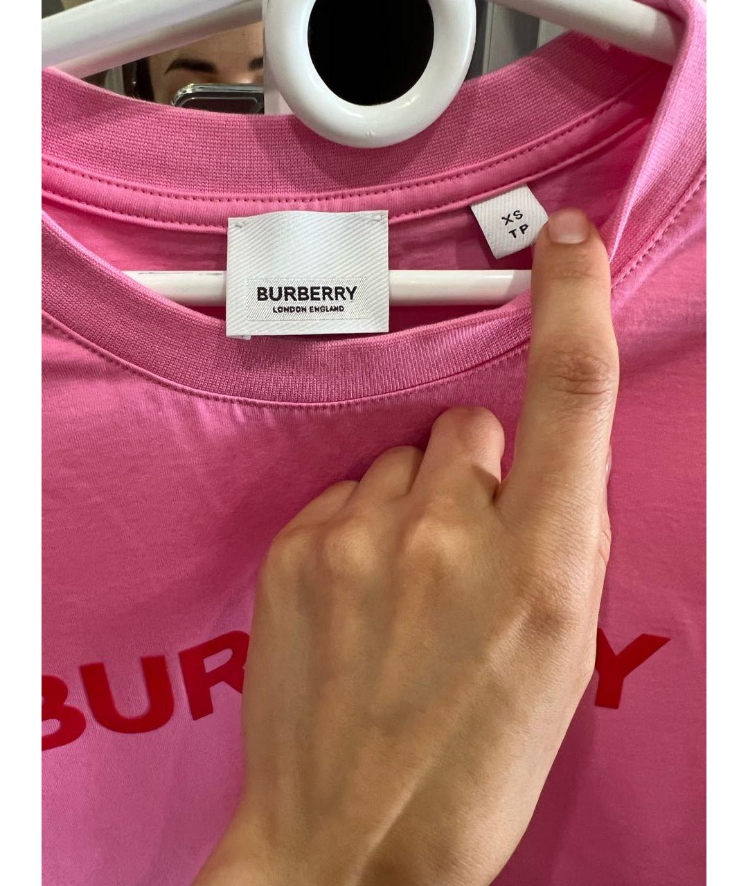 BURBERRY Розовая хлопковая футболка, фото 3