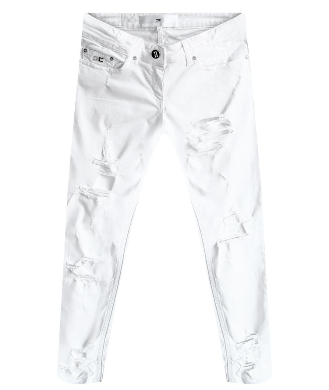 ELISABETTA FRANCHI Белые хлопко-эластановые джинсы слим, фото 1