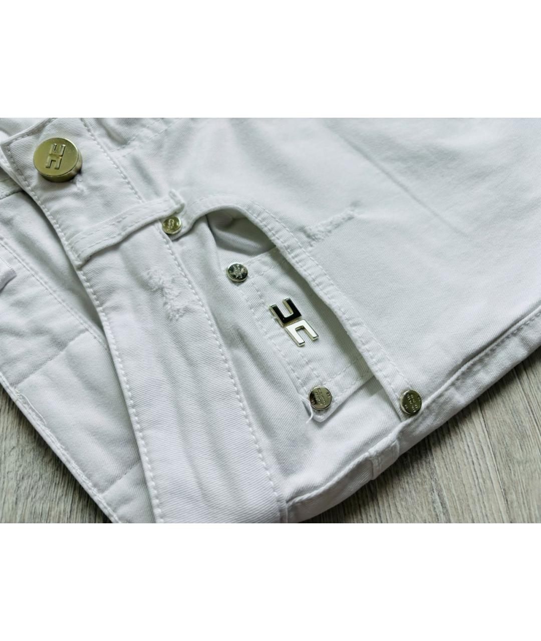 ELISABETTA FRANCHI Белые хлопко-эластановые джинсы слим, фото 4