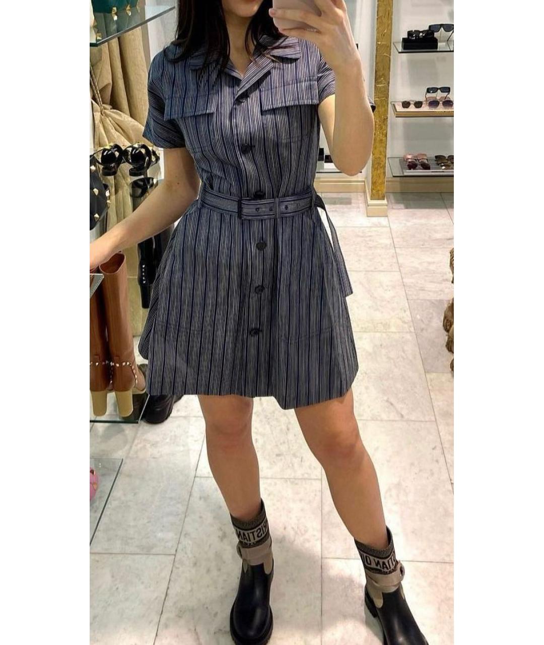 CHRISTIAN DIOR Темно-синее шелковое повседневное платье, фото 8