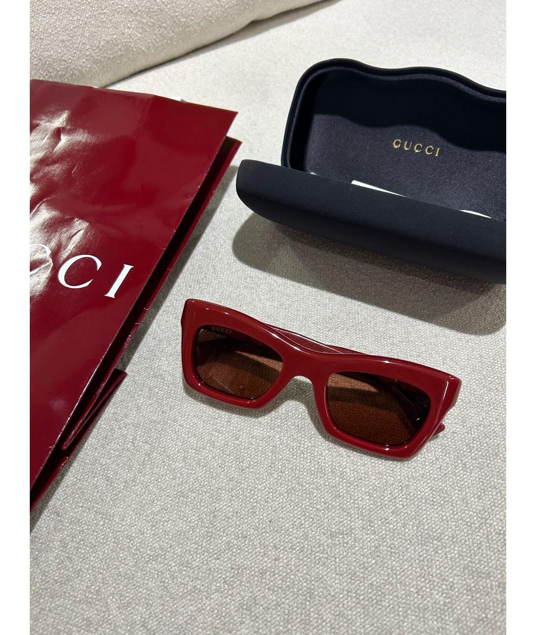 GUCCI Бордовые пластиковые солнцезащитные очки, фото 5