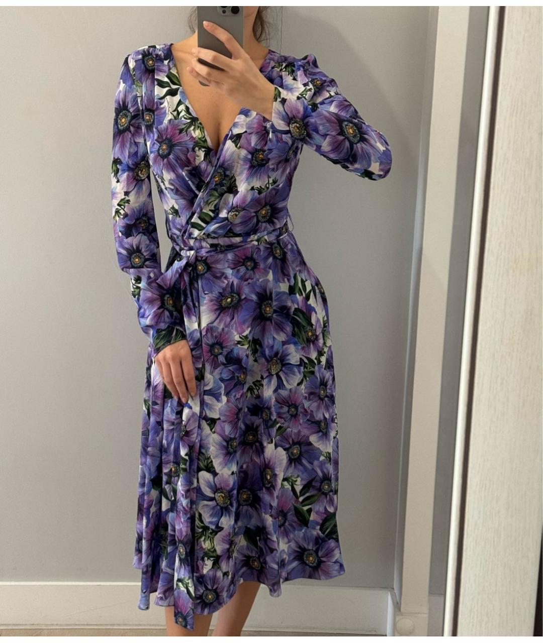 DOLCE&GABBANA Фиолетовое шелковое повседневное платье, фото 5