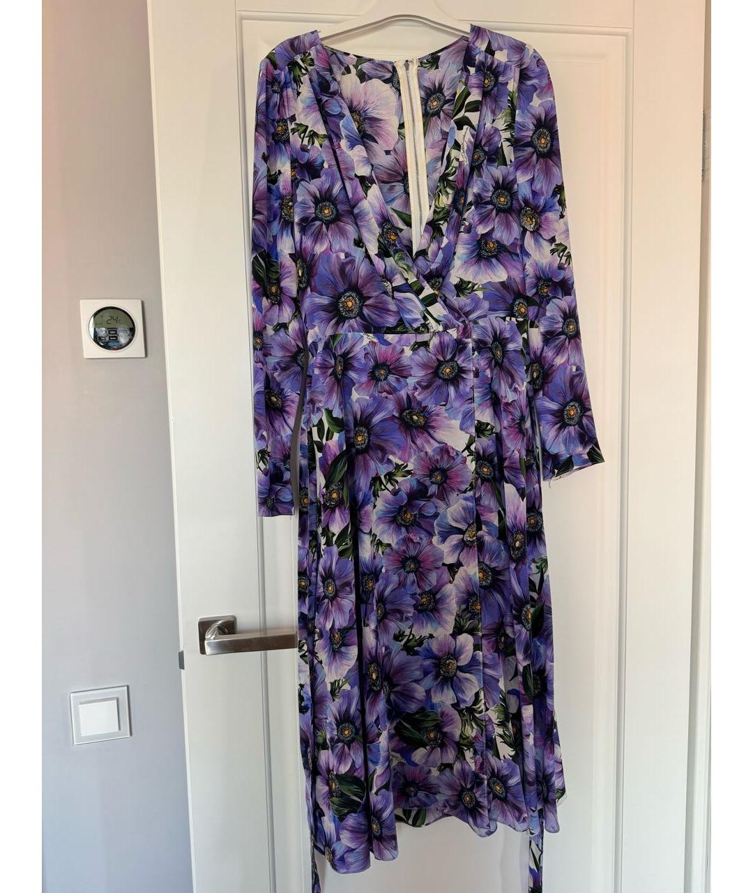 DOLCE&GABBANA Фиолетовое шелковое повседневное платье, фото 2