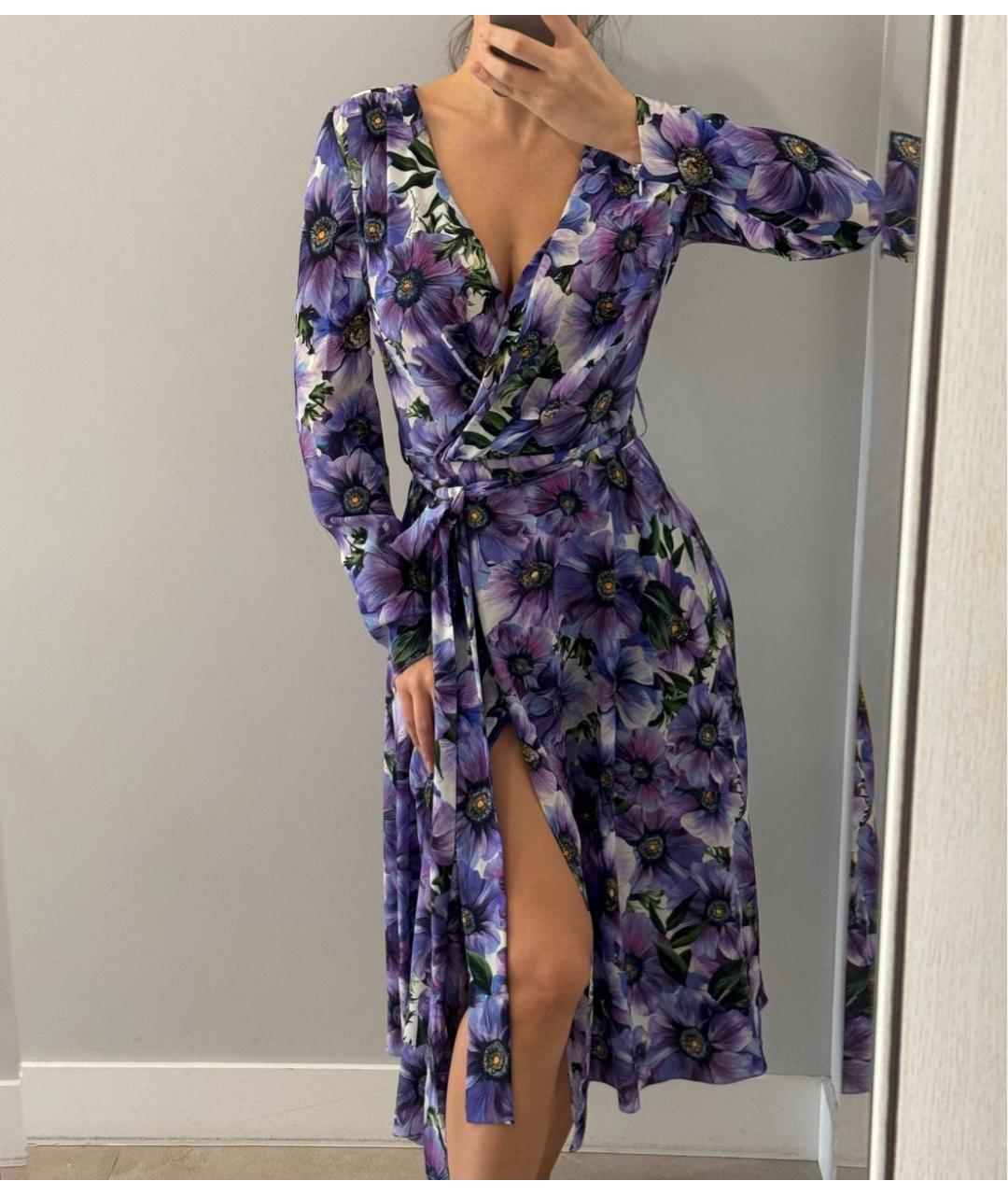 DOLCE&GABBANA Фиолетовое шелковое повседневное платье, фото 4