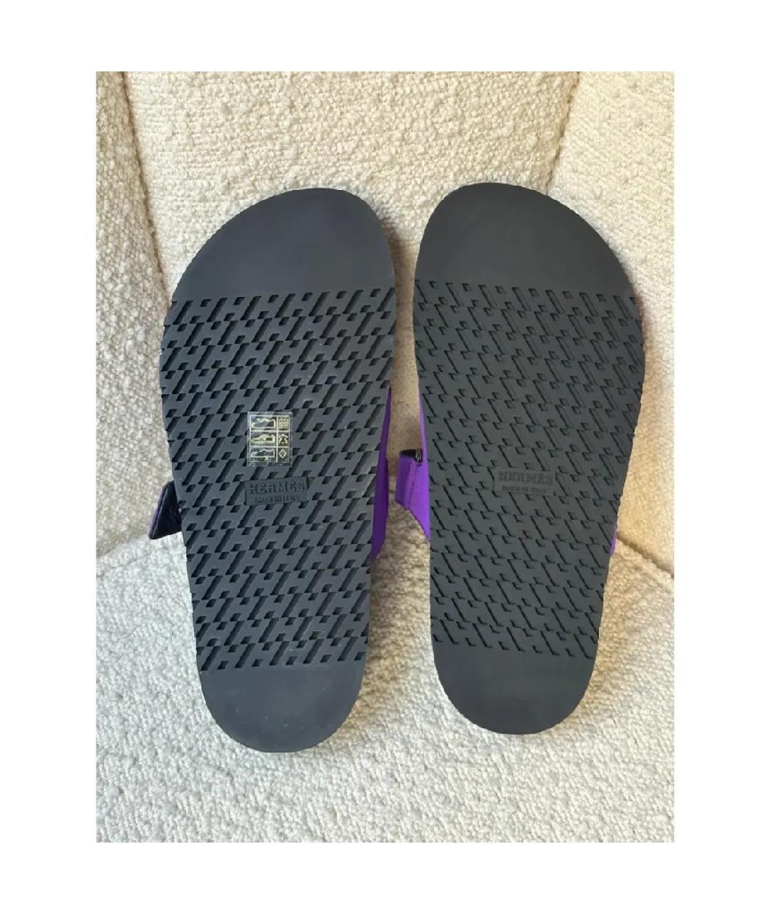 HERMES Фиолетовые текстильные сандалии, фото 4