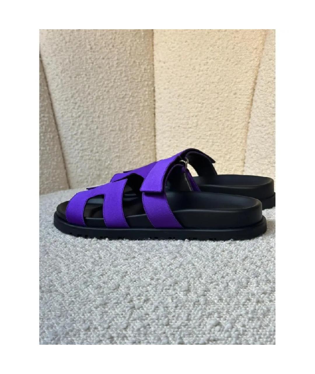 HERMES PRE-OWNED Фиолетовые текстильные сандалии, фото 6