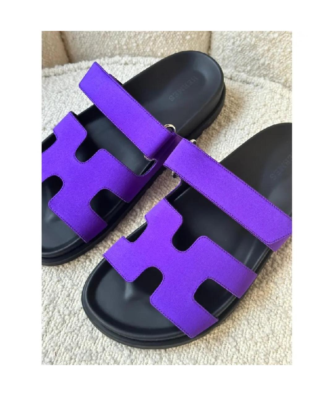 HERMES Фиолетовые текстильные сандалии, фото 3