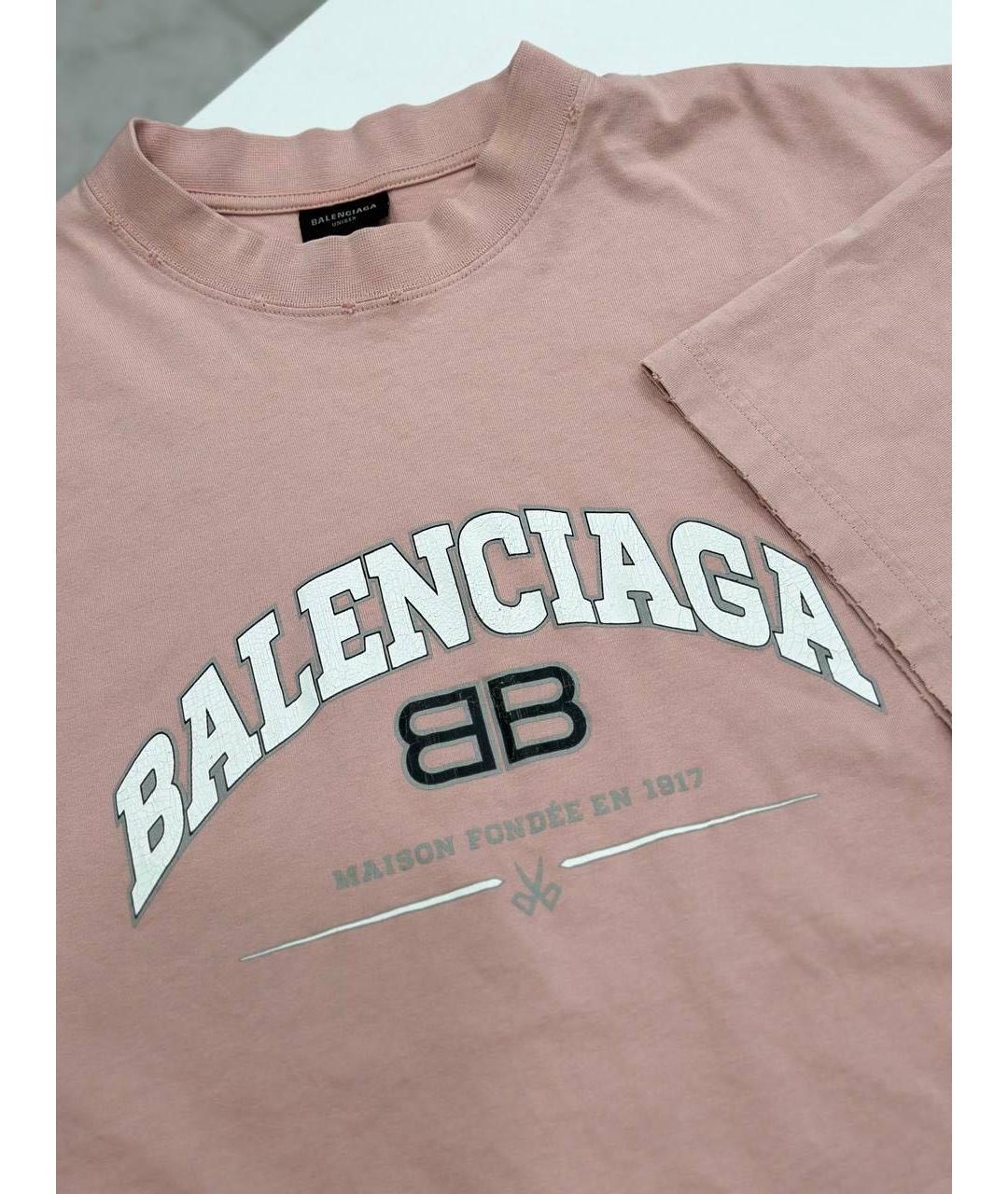BALENCIAGA Розовая хлопковая футболка, фото 5