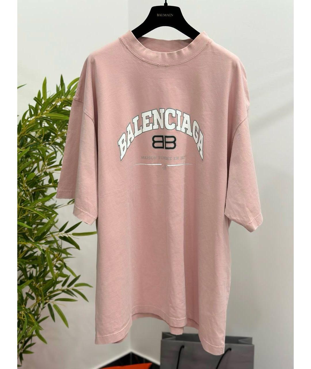 BALENCIAGA Розовая хлопковая футболка, фото 2