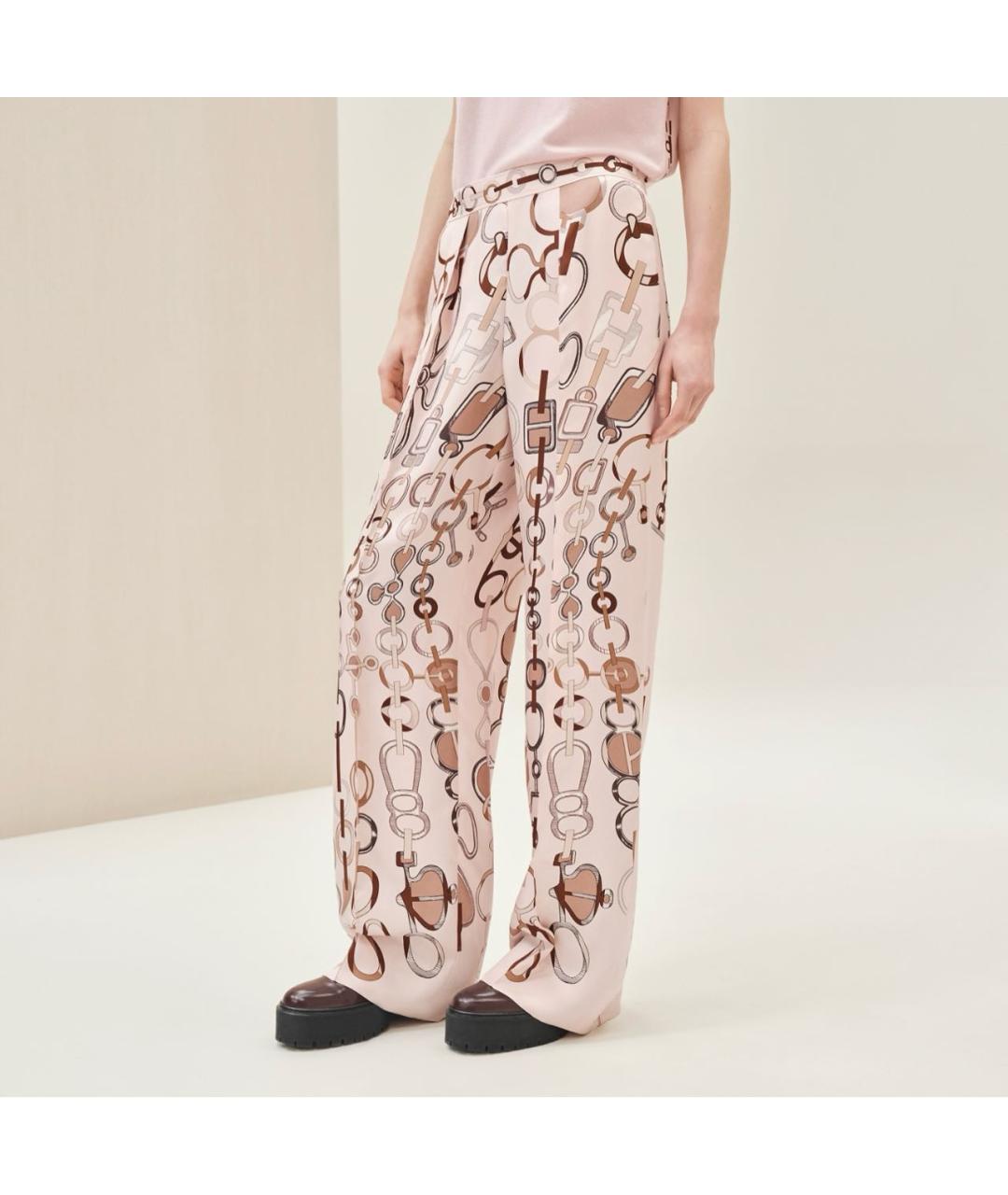 HERMES PRE-OWNED Розовые шелковые брюки широкие, фото 8