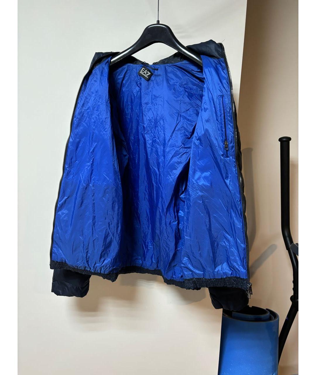 EA7 Темно-синяя полиэстеровая куртка, фото 3