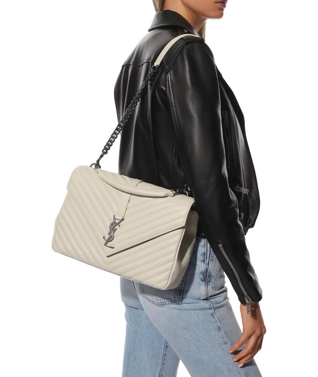 SAINT LAURENT Белая кожаная сумка через плечо, фото 4