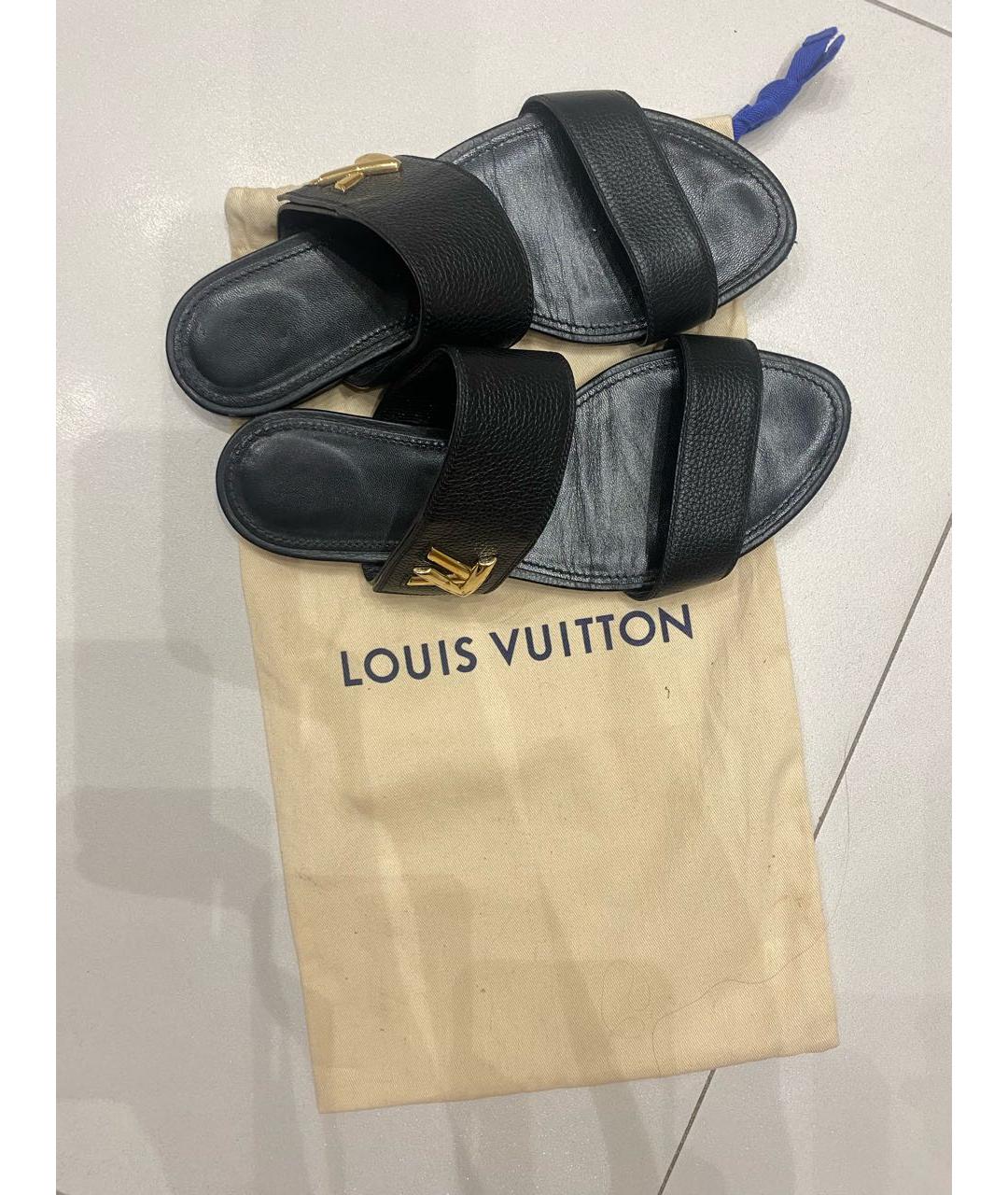 LOUIS VUITTON PRE-OWNED Черные кожаные шлепанцы, фото 5