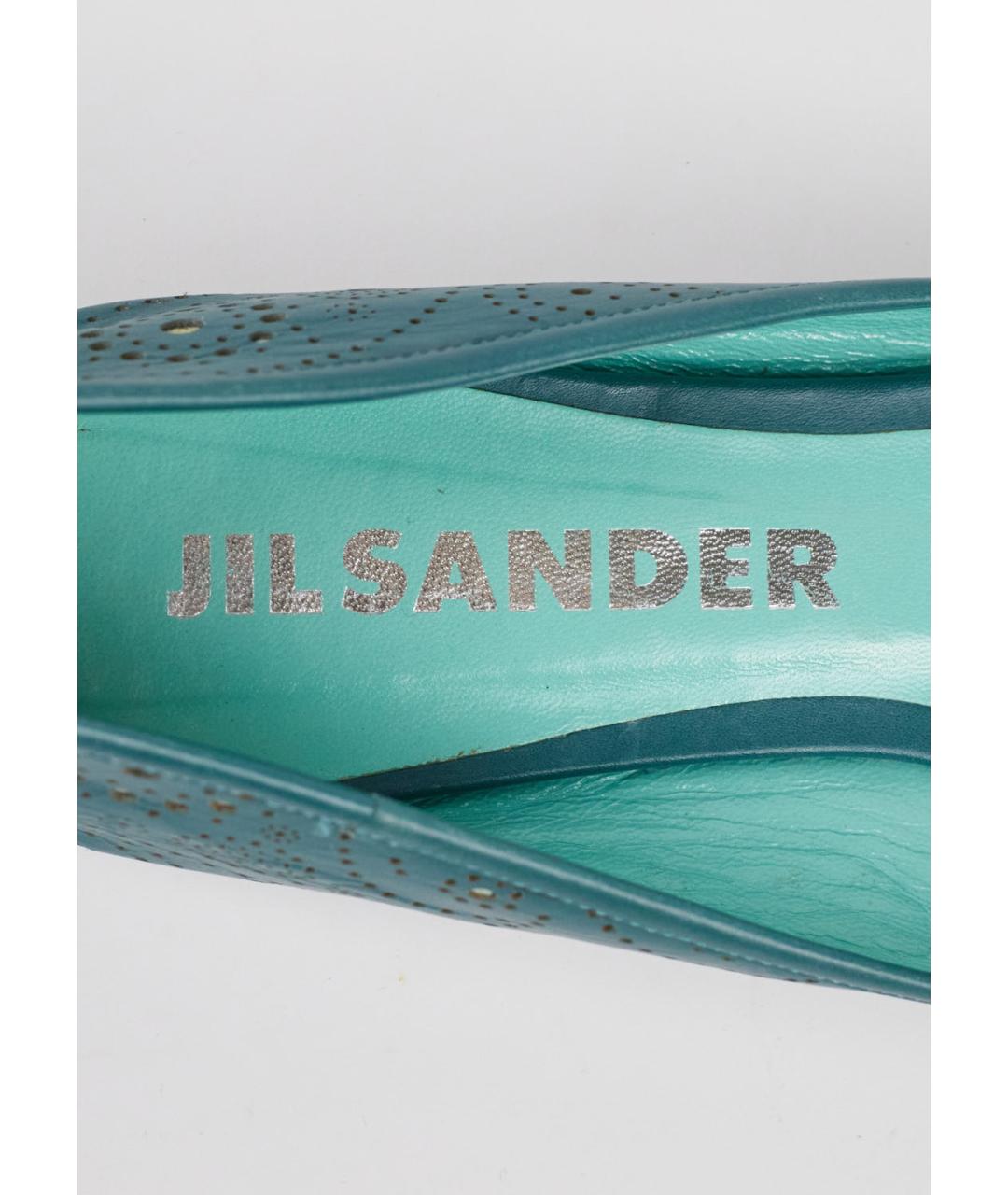 JIL SANDER Бирюзовые кожаные балетки, фото 5